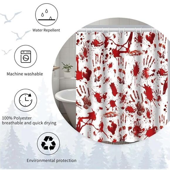 Halloween Shower Curtain Decorations, 72x72 Inches Horror Bath Curtain - Picture 4 of 4